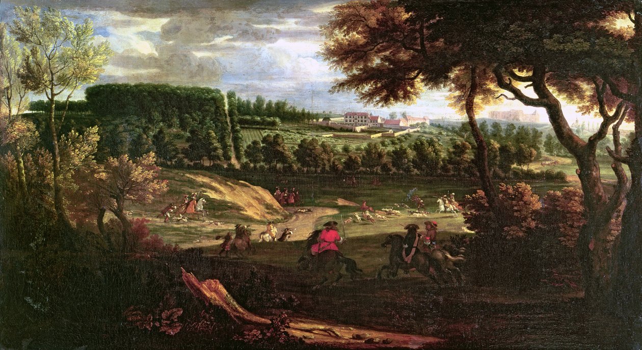 Ludvík XIV. (1638-1715) Lov v Marly s výhledem na Chateau Vieux de Saint Germain od Pierre Denis Martin
