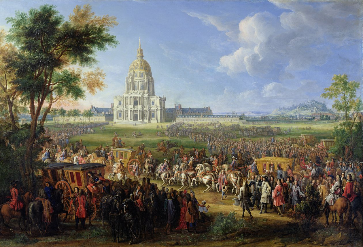 Louis XIV (1638-1715) a jeho doprovod na návštěvě Les Invalides, 26. srpna 1706 od Pierre Denis Martin