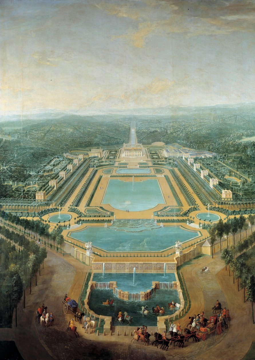 Perspektivní pohled na hrad Marly, král Ludvík XV. (1710-1774) dítě v kočáru projíždí před zavlažovacím žlabem Malba Pierra Denise Martina (1663-1742) 1724 Ne. 2,96 x 2,24 m od Pierre Denis Martin