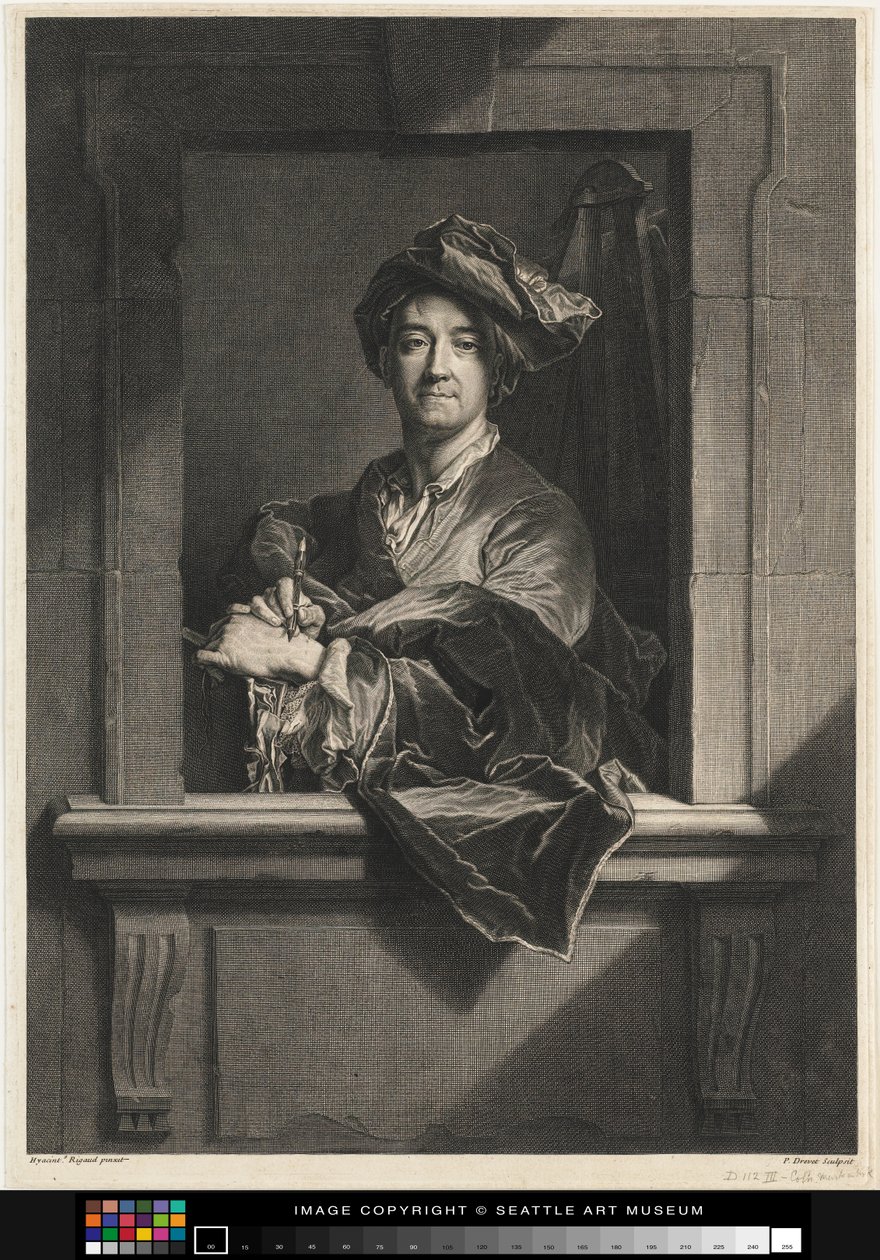 Rytina portrétu Hyacintha Rigauda, konec 17. století-18. století od Pierre Imbert Drevet