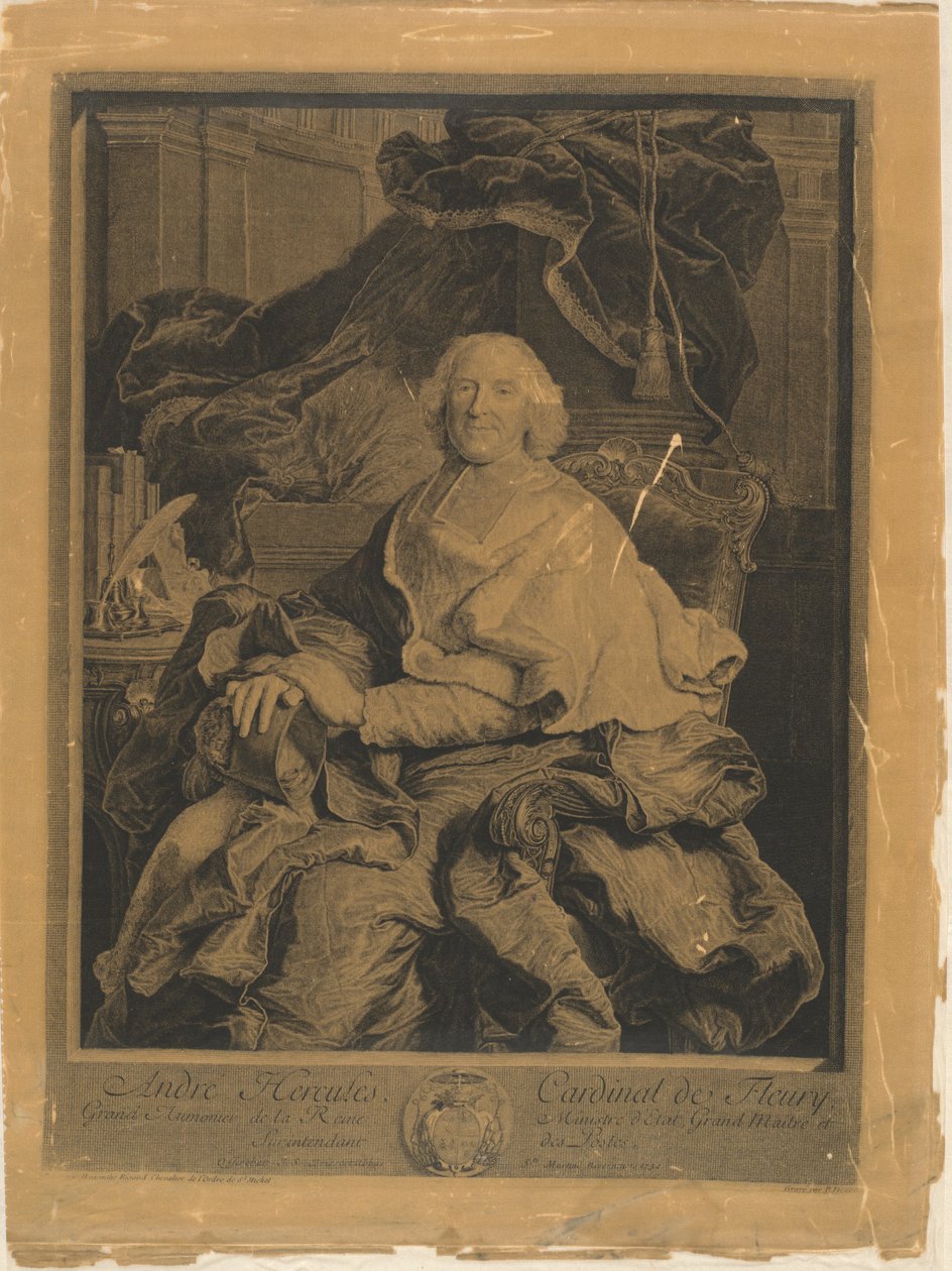 André Hercules, kardinál z Fleury od Pierre Drevet, after Hyacinthe Rigaud