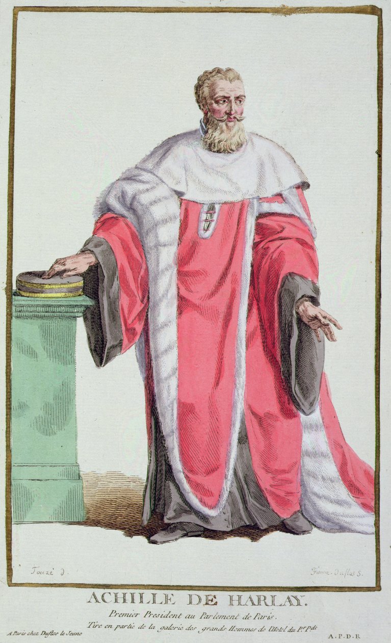 Achille de Harlay z „Receuil des Estampes, Representant des Rangs et des Dignites, podle Kostýmu všech existujících národů“, vydáno 1780 (ručně kolorovaná rytina) od Pierre Duflos