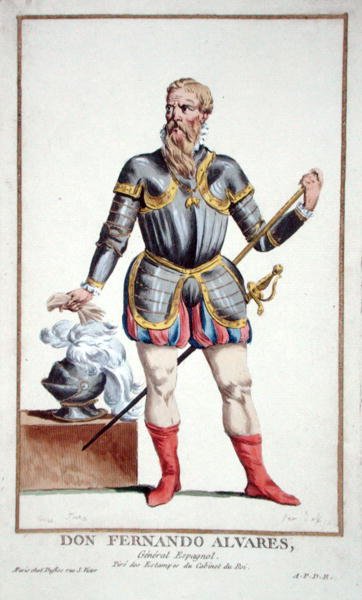 Don Fernando Alvarez (1507-82) ze „Sbírky tisků, reprezentujících hodnosti a hodnostáře, podle kostýmu všech existujících národů“, vydané v roce 1780 (ručně kolorovaná rytina) od Pierre Duflos