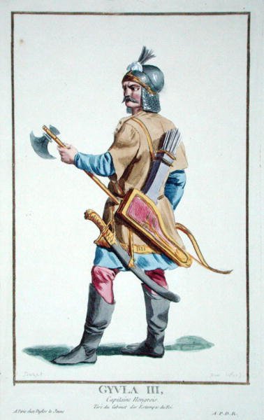 Gyula III z „Receuil des Estampes, Representant des Rangs et des Dignites, podle Kostýmu všech existujících národů“, vydáno 1780 (ručně kolorovaná rytina) od Pierre Duflos