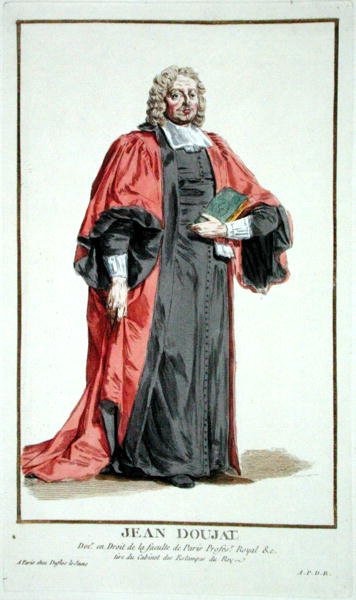 Jean Doujat z knihy "Receuil des Estampes, Representant les Rangs et les Dignites, suivant le Costume de toutes les Nations existantes", vydané roku 1780 (ručně kolorovaná rytina) od Pierre Duflos