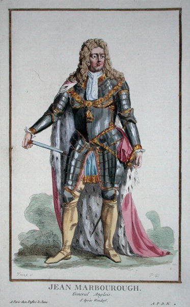 John Churchill (1650-1722) vévoda z Marlborough z „Receuil des Estampes, reprezentující hodnosti a hodnostáře podle Kostýmu všech existujících národů“, vydáno 1780 (ručně kolorovaná rytina) od Pierre Duflos