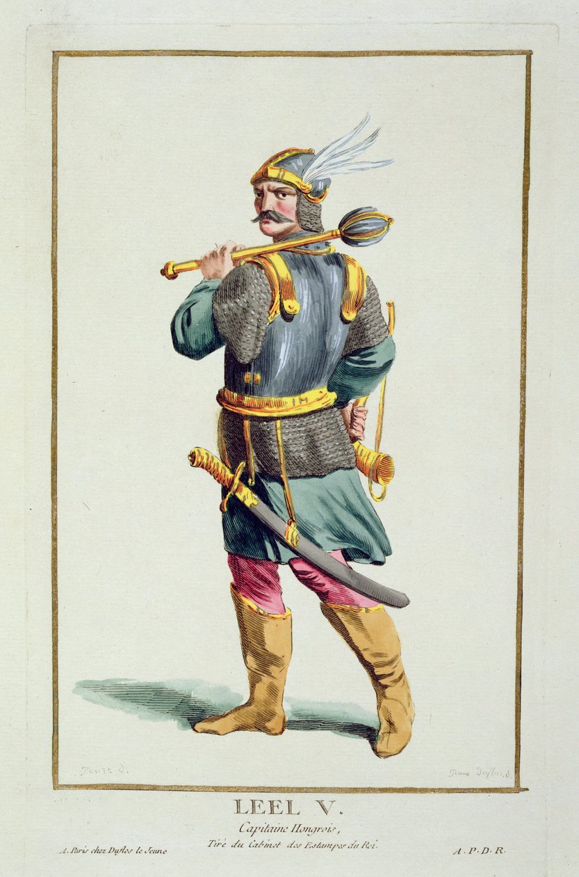 Leel V z „Recueil des Estampes, Representant les Rangs et les Dignites, podle Kostýmu všech existujících národů“, vydaného roku 1780 (ručně kolorovaná rytina) od Pierre Duflos