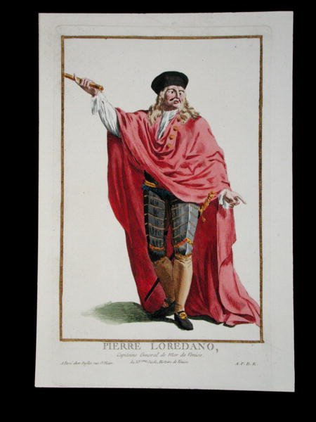 Pietro Loredano († 1439) ze „Sbírky tisků, reprezentujících hodnosti a důstojnosti, podle kostýmu všech existujících národů“, vydané v roce 1780 (ručně kolorovaná rytina) od Pierre Duflos