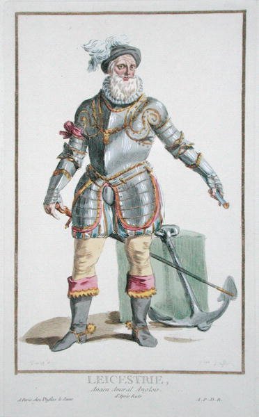 Robert Dudley (1533-88) hrabě z Leicesteru z „Receuil des Estampes, reprezentující hodnosti a hodnostáře podle Kostýmu všech existujících národů“, vydané v roce 1780 (ručně kolorovaná rytina) od Pierre Duflos