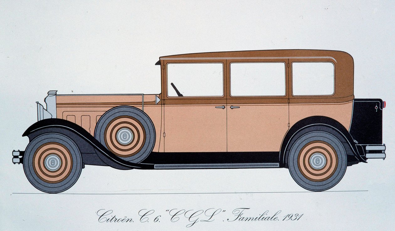 Štítek představující rodinný vůz Citroen z roku 1931 od Pierre Dumont