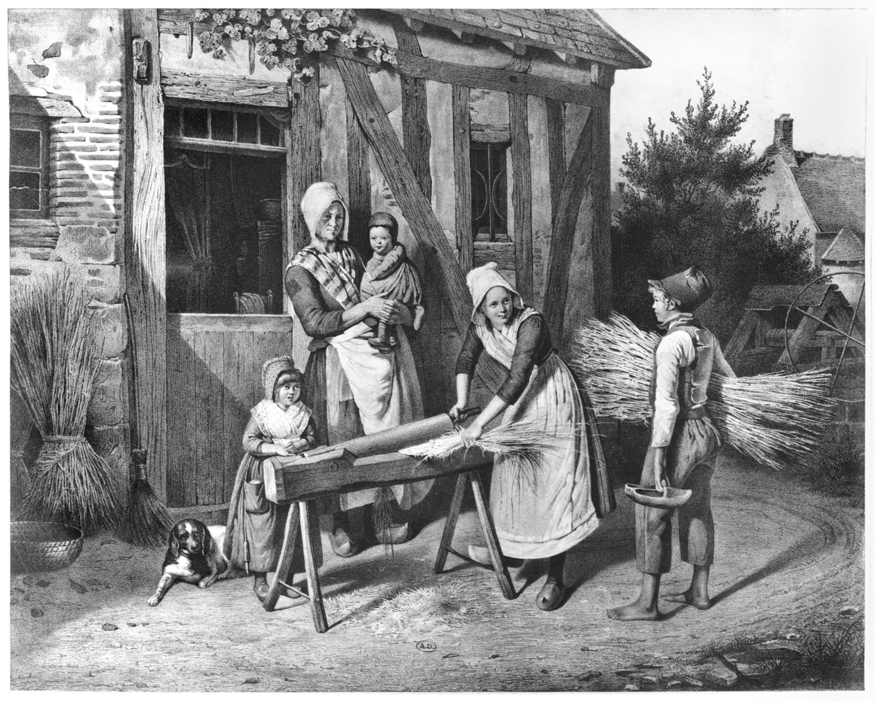 Breaking Hemp, asi 1830-40 od Pierre Duval Lecamus