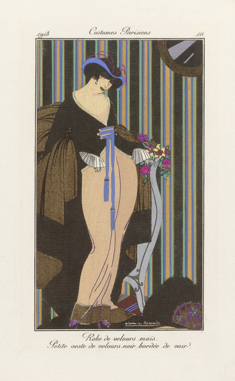 Design for a Velvet Dress, from Costumes Parisien, pub. 1913 (pochoir Print) od Pierre E. Legrain