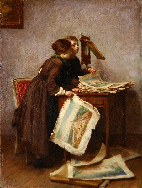 Children Looking at Prints, c.1870 (olej na panelu) od Pierre Edouard Frere