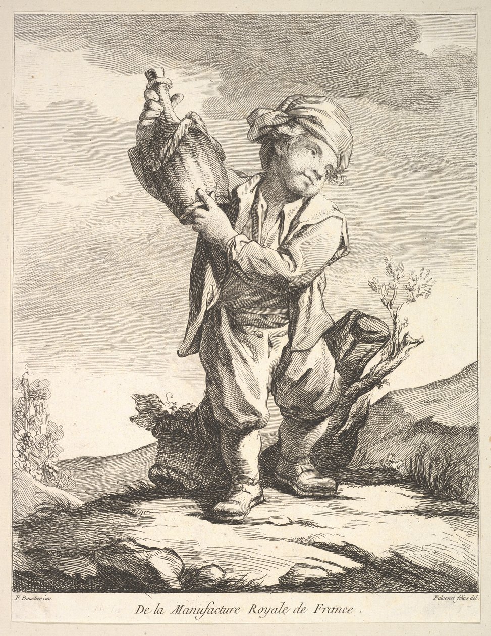 Malý chlapec držící nádobu z První knihy figur podle porcelánu M..., 1757. od Pierre Etienne Falconet