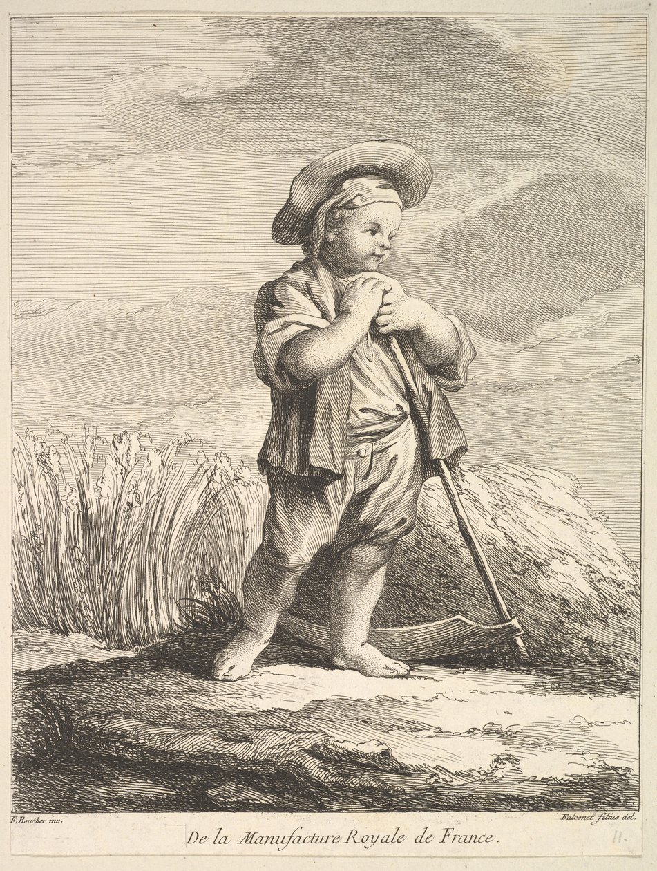Malý chlapec s kosou, z První knihy postav po porcelánech Manu..., 1757. od Pierre Etienne Falconet