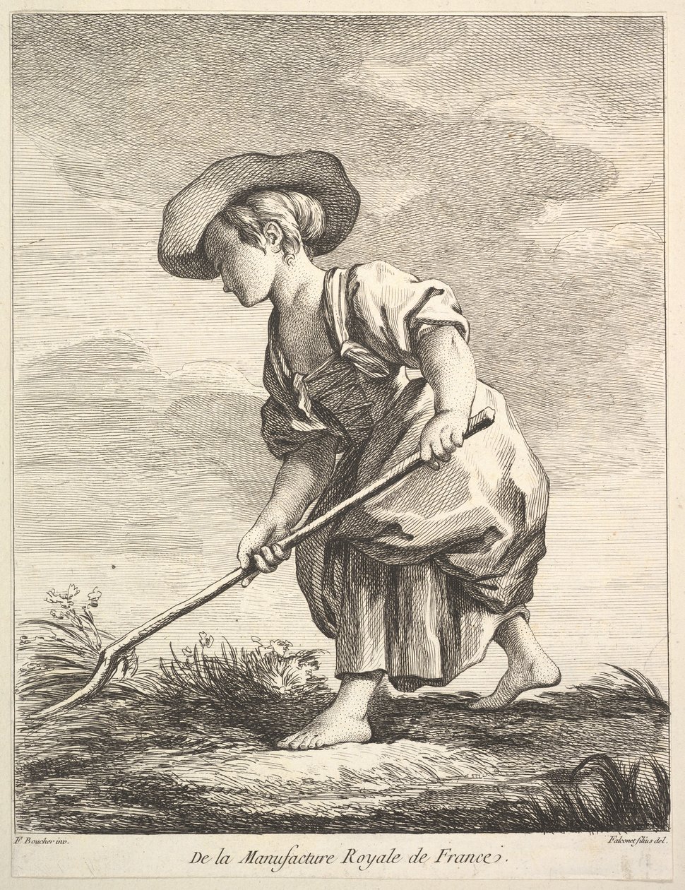 Holčička, která dělá farmářské práce, z První knihy figurek po porcelánech M..., 1757. od Pierre Etienne Falconet