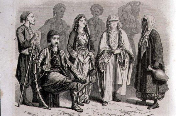 Anatolské šaty v 60. letech 19. století, vyryté Stephanem Pannemakerem (1847-1930) (rytina) od Pierre Eugene (after) Grandsire