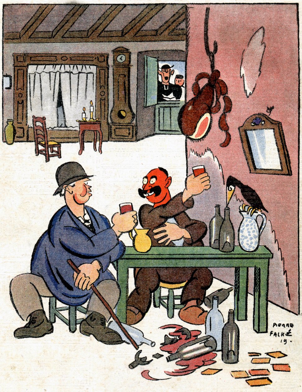 Alkoholici na venkově, asi 1922 (ilustrace) od Pierre Falke