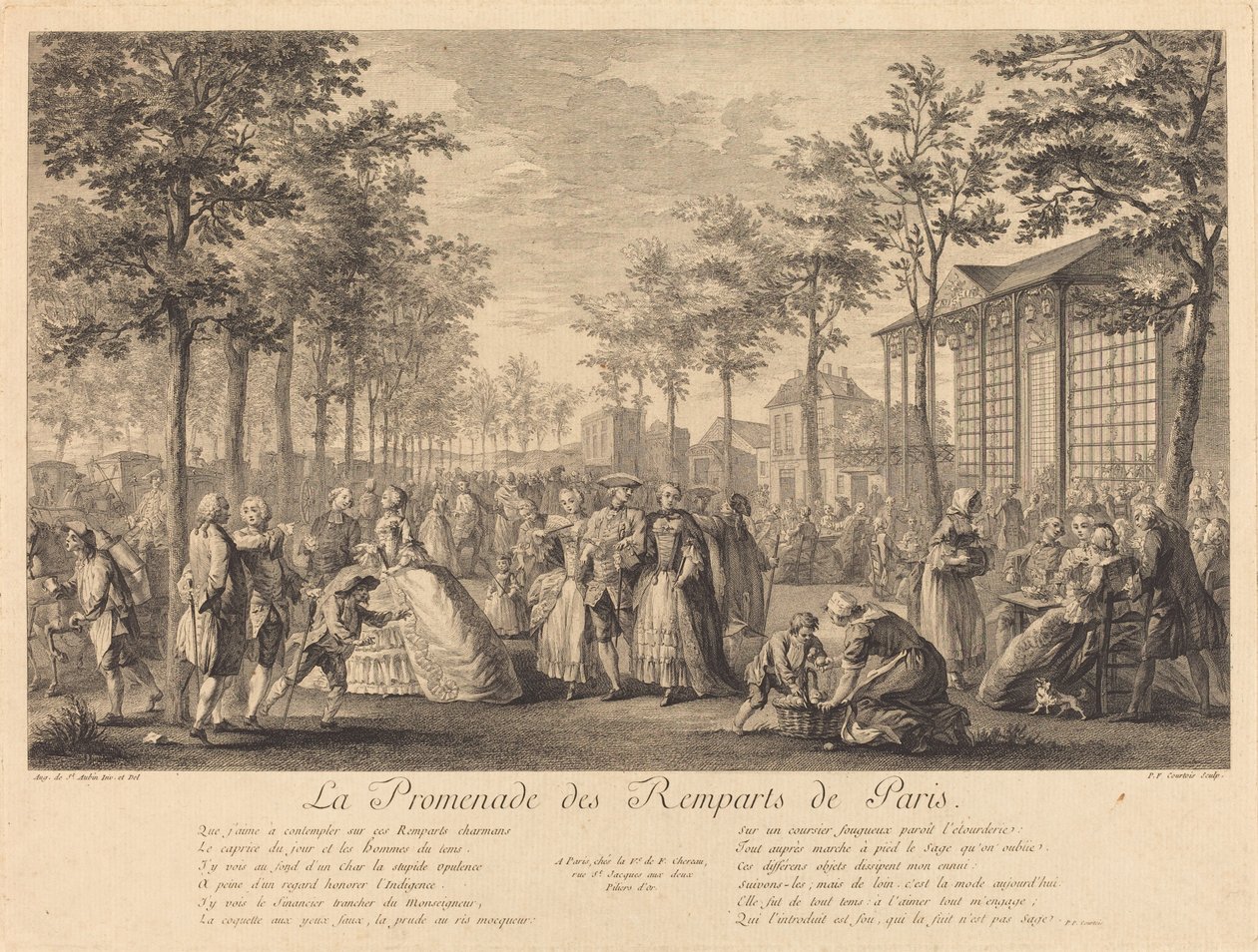 Procházka po pařížských hradbách od Pierre Francois Courtois after Augustin de Saint Aubin