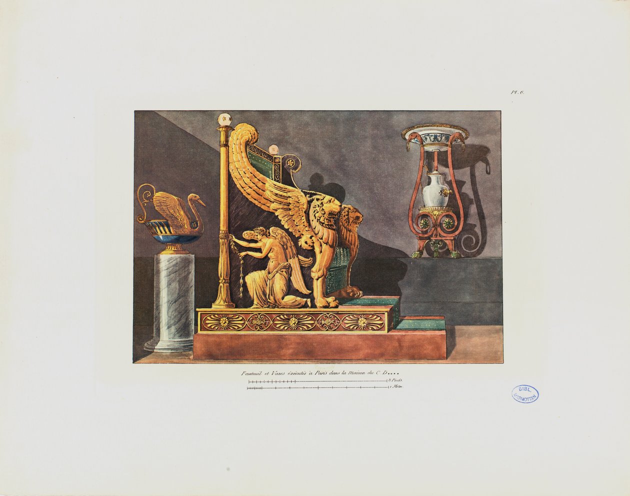 Křeslo a váza v domě C.D., ze „Sbírky interiérových dekorací včetně všeho, co souvisí s nábytkem“, vydáno v Paříži, 1801 od Pierre Francois Leonard Fontaine