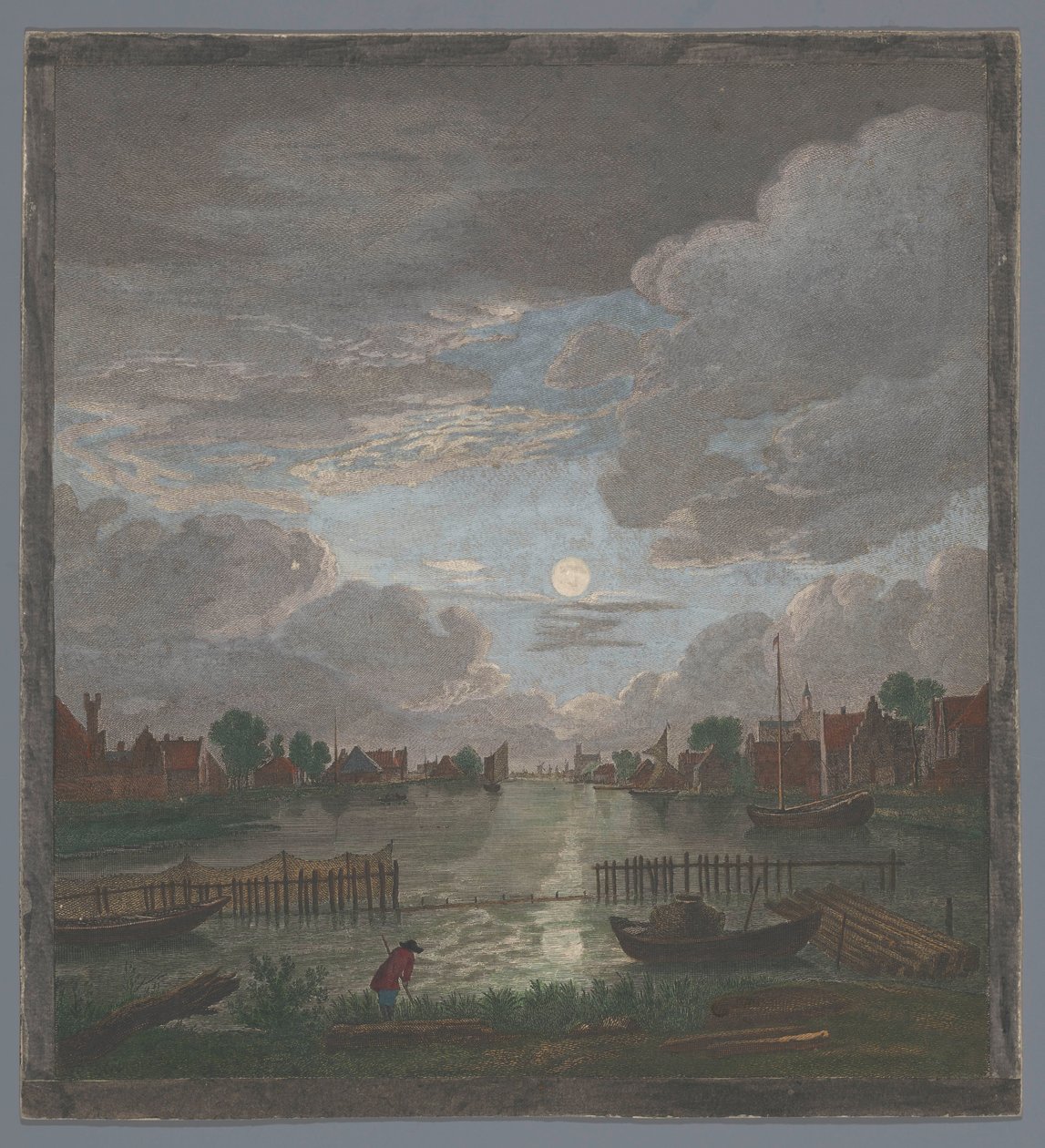 Pohled na kanál poblíž města Haarlem v měsíčním světle Vûe du canal proche de Haerlem (titul na předmětu) od Pierre François Basan