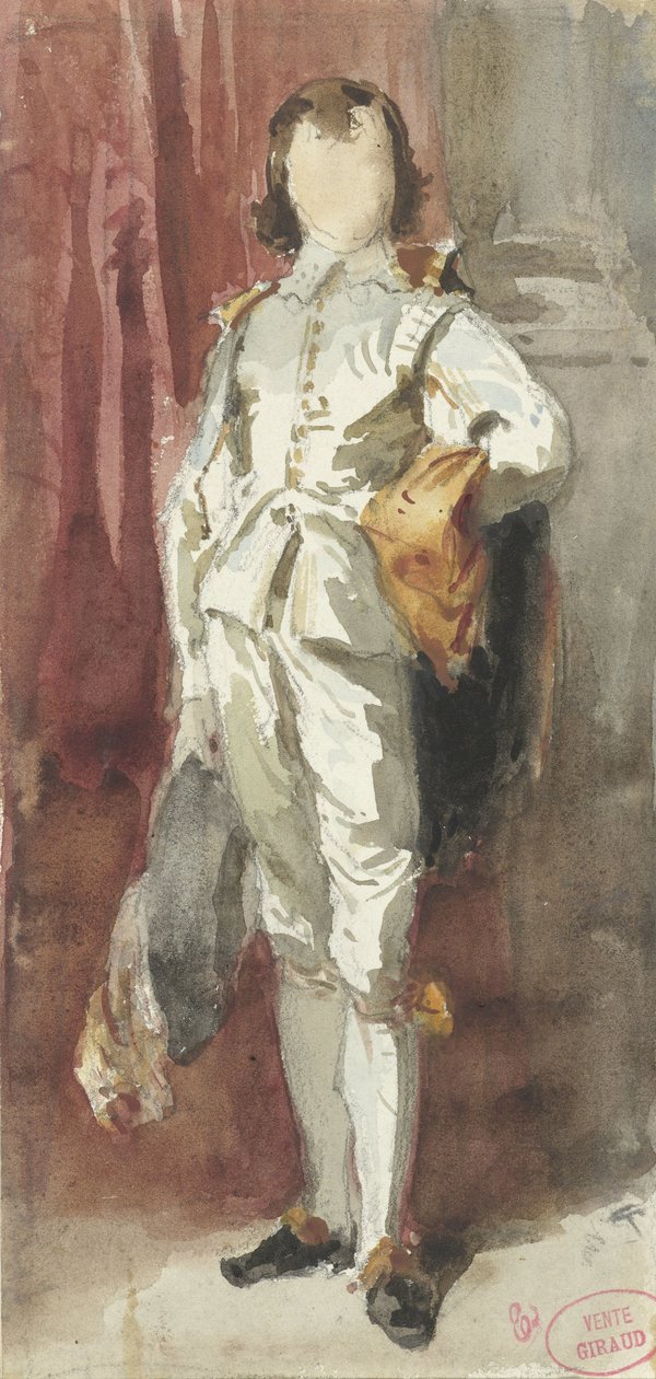 Stojící chlapec v kostýmu Van Dycka, postavený proti červenému závěsu od Pierre François Eugène Giraud