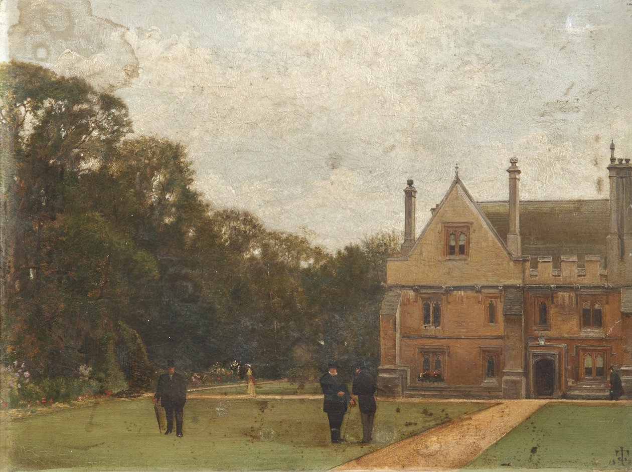 Na půdě Magdalen College dr. Fisher (kolega), J. Henderson (kvestor) a generálmajor Rigaud v popředí od Pierre François Joseph Tonneau