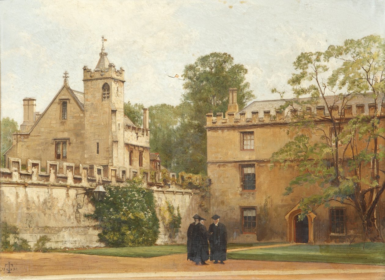 Grammar Hall ze St Johns Quadrangle v roce 1881: President Bulley v Lodgings Drive a dva další, 1881 od Pierre François Joseph Tonneau