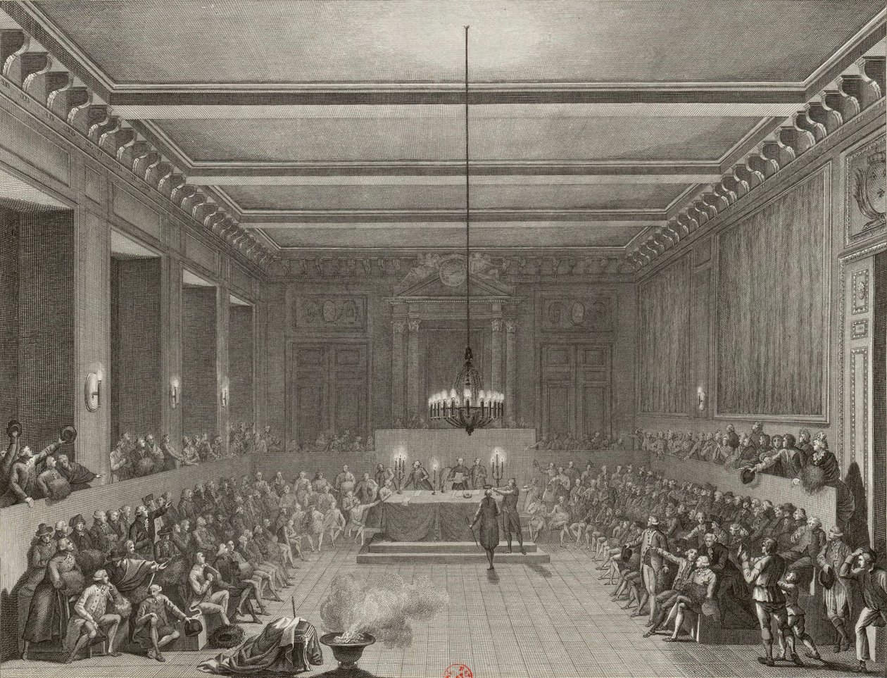 Pařížská komuna uděluje 15. ledna 1790 Angličanovi C. J. W. Neshamovi meč a občanskou korunu. od Pierre Gabriel Berthault