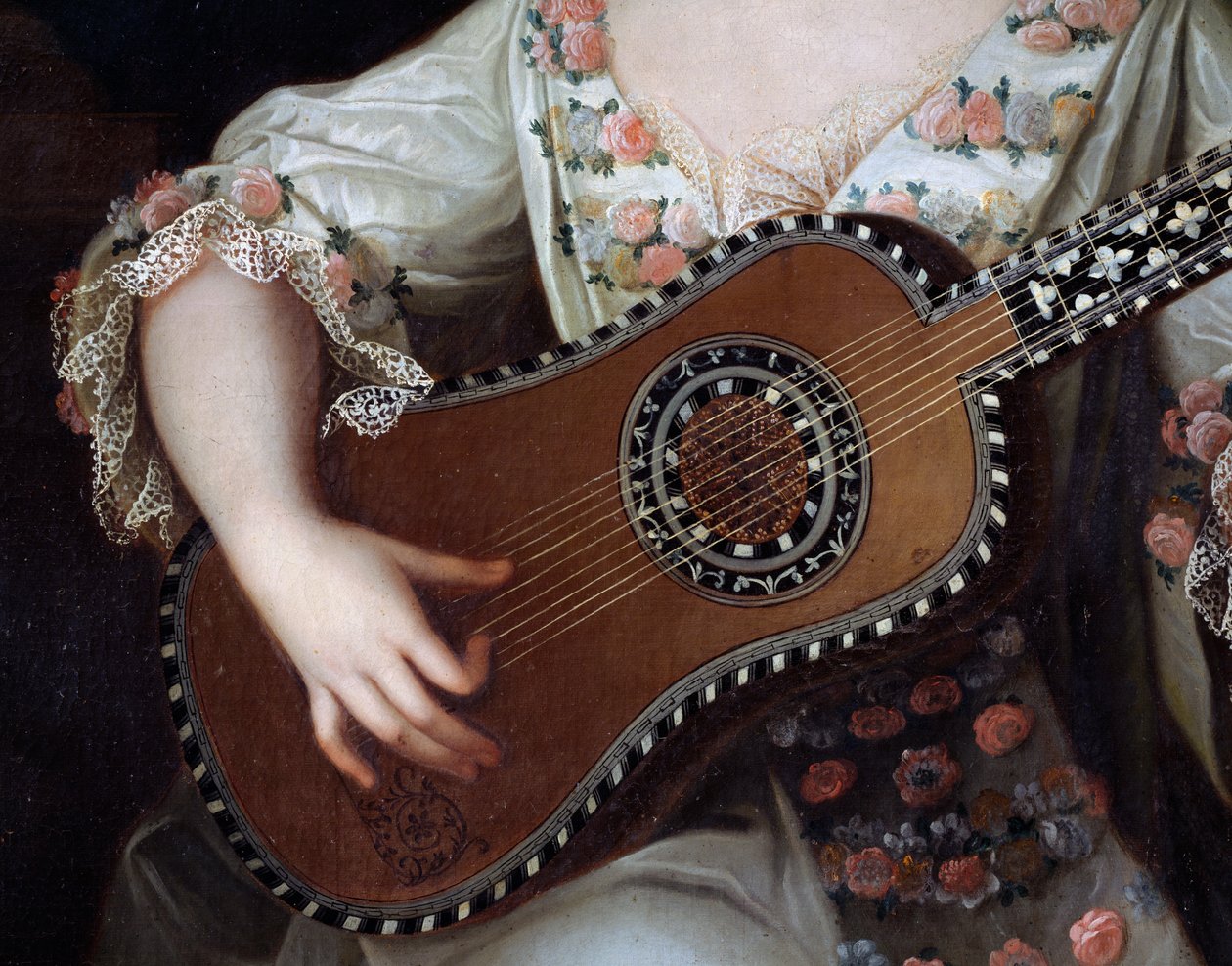 Kytara, detail portrétu mademoiselle de Charolais (1695-1758), obraz Pierra Goberta (1662-1744). Francie od Pierre Gobert