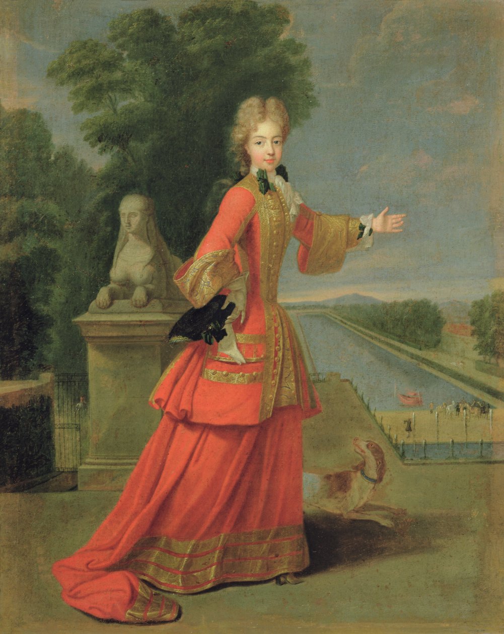 Marie-Adelaide de Savoie (1685-1712) v loveckých šatech, kolem roku 1704 od Pierre Gobert