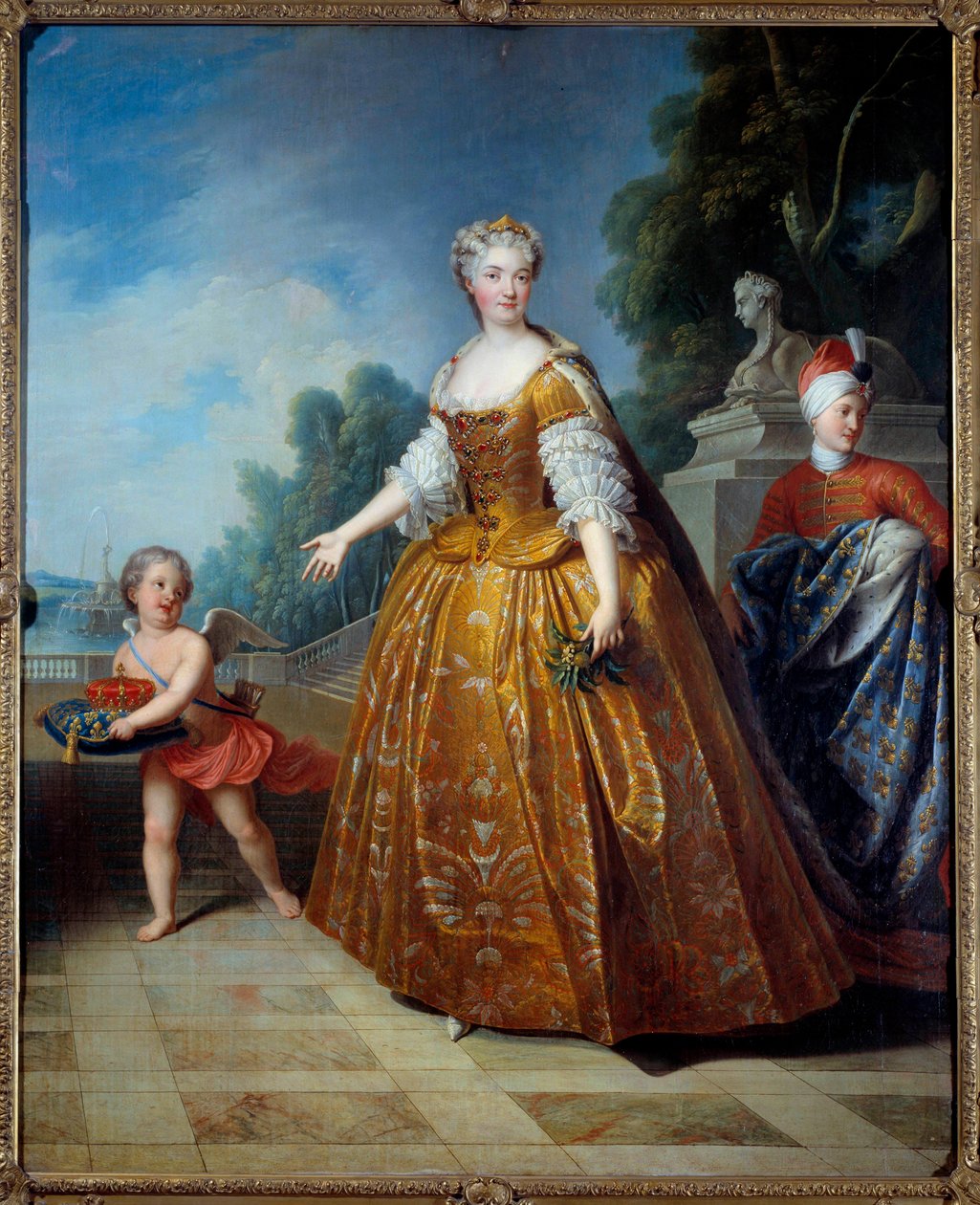 Portrait en pied de Marie Lesczynska (Lesczynska) (1703-1768) Francouzská královna Obraz Pierra Goberta (1662-1744) 1726 Nancy, Musee historique Lorraine - Celovečerní portrét Marie Lesczynské (Leszczynska, Leczinska) (1703-17) , královna Francie. Bolest od Pierre Gobert