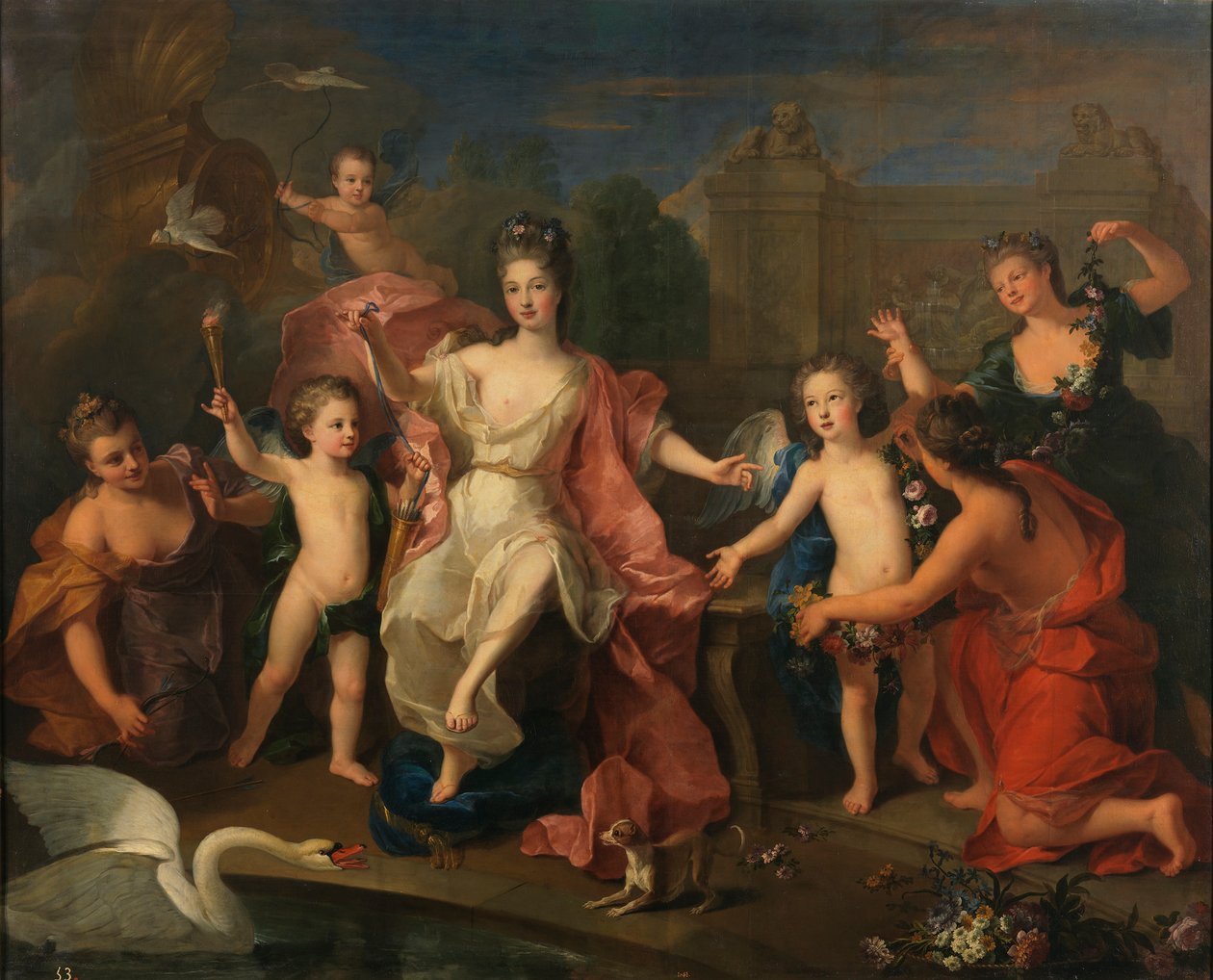 Španělština:  María Adelaida de Saboya, duquesa de Borgoña con sus hijos Burgundská vévodkyně se svými dvěma syny, vévody z Bretaně a Anjou (budoucí Ludvík XV.) od Pierre Gobert