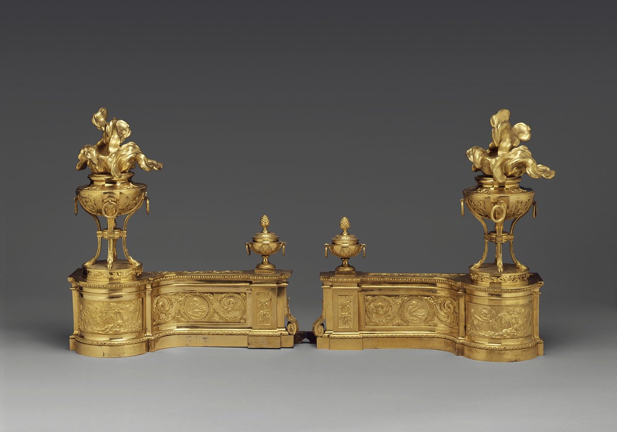 Andirons, kolem 1770-80 (zlacený bronz) od Pierre Gouthière