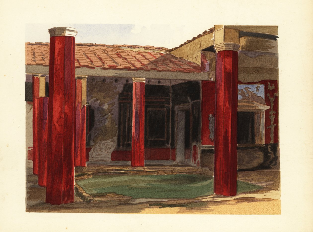 Peristylová kolonáda domu Sallust, Casa di Sallustius, Pompeje od Pierre Gusman