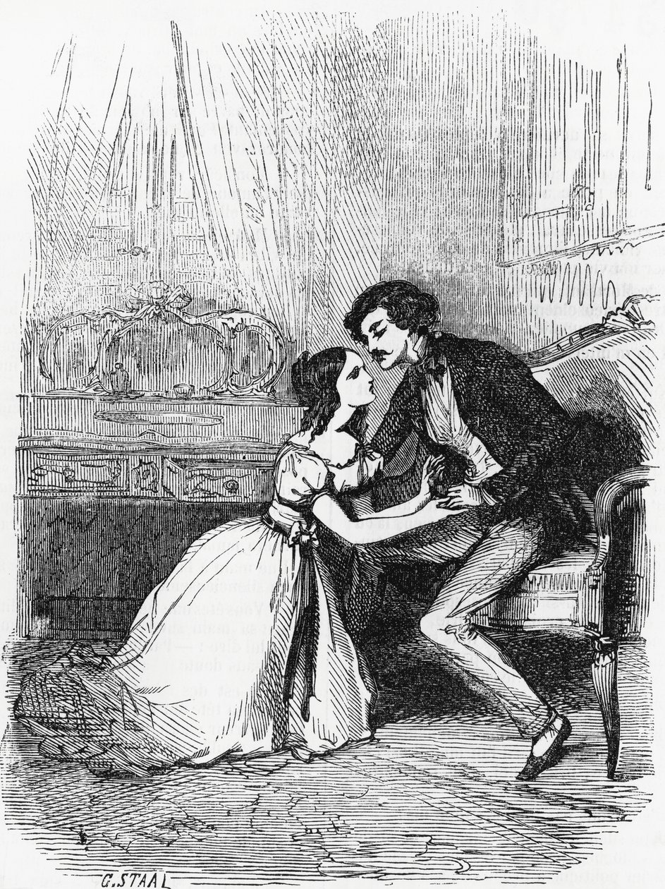 Ilustrace k Černé ovci, román Honore de Balzaca (1799-1850) z vícesvazkové sbírky s názvem Lidská komedie, rytina Pierre Gustave Eugene Staal (1817-1882) od Pierre Gustave Eugene (1817-82) Staal
