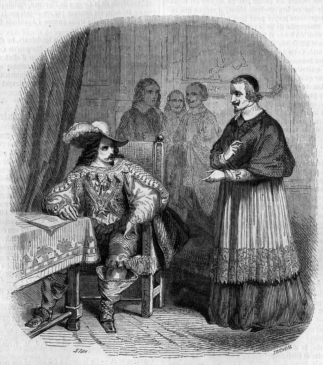 Společnost byla založena v roce 1635 Ludvíkem XIII. (1601-1643) a kardinálem Richelieu (Armand Jean du Plessis de Richelieu) (1585-1642). Rytina G. Staal od Pierre Gustave Eugene Staal
