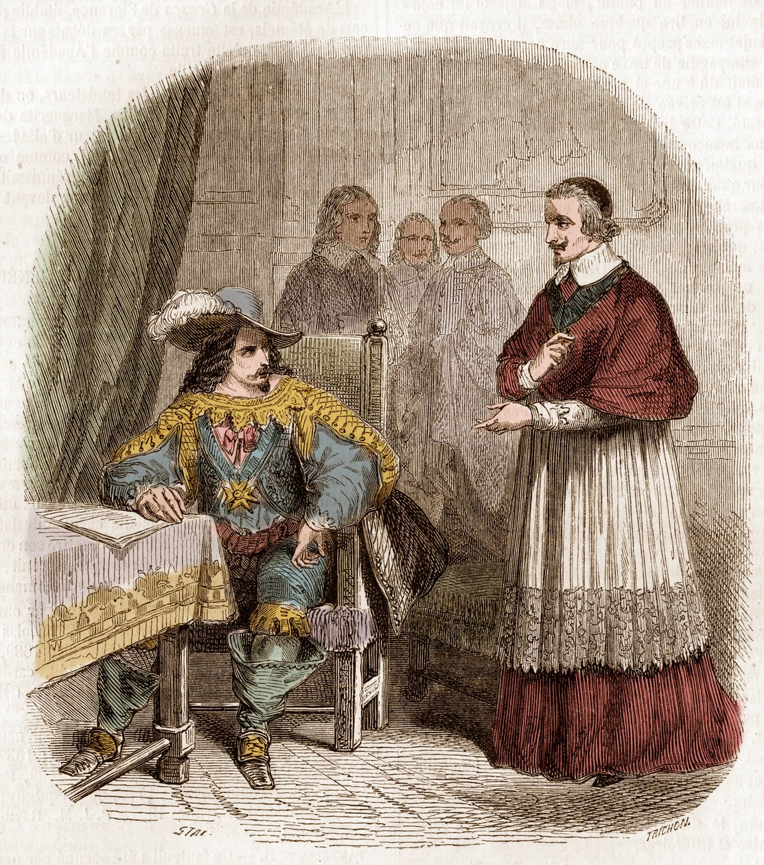 Francouzský král Ludvík XIII a ministr cadinal Richelieu zakládající Academie Francaise od Pierre Gustave Eugene Staal