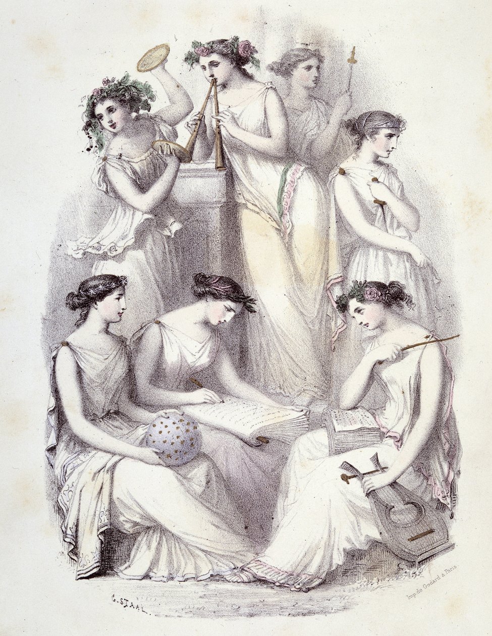 Géniové z Olympu - v „Les Femmes mythologiques“, kresby G. Staal, Mery a Cte Foelixové, Ed. G. de Gouet od Pierre Gustave Eugene Staal