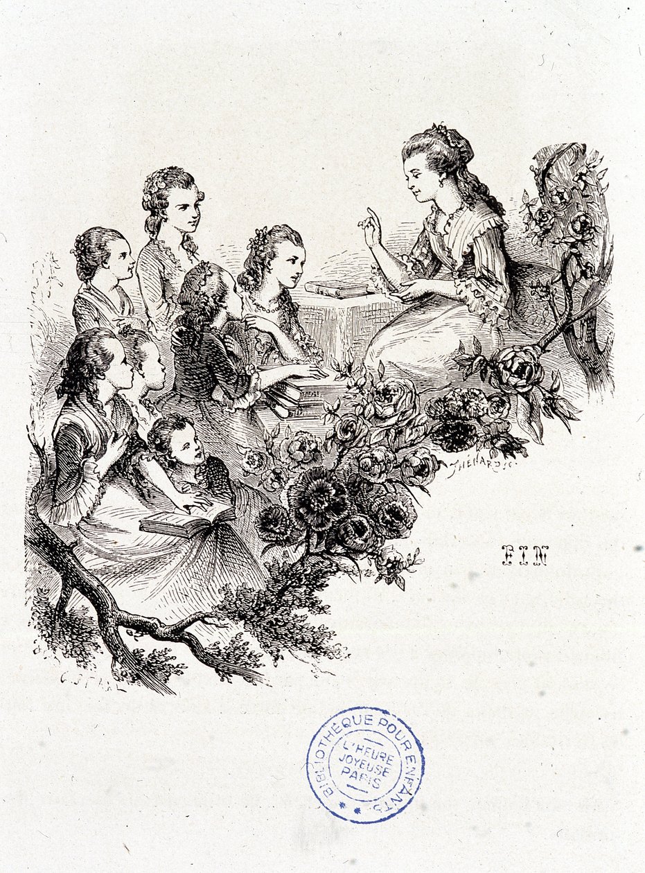 Mladá hospodyně vypráví příběh skupině dětí – v „Le magasin des enfants““ od paní Leprince de Beaumont, nemocné. Staal, Garnier od Pierre Gustave Eugene Staal