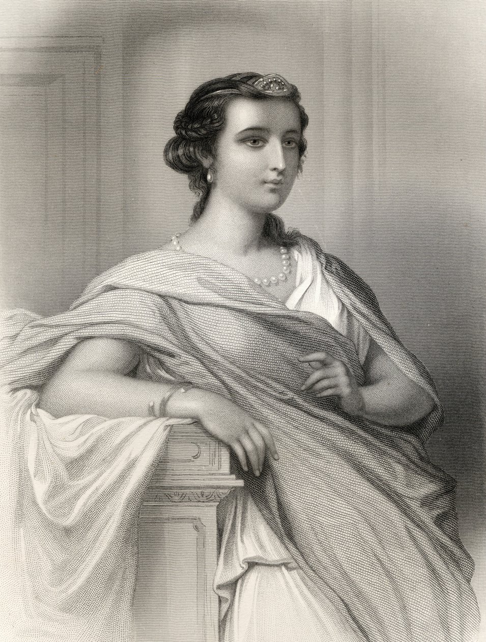 Aspasia of Milet (asi 470-410 př. n. l.) ilustrace z „World Noted Women“ od Mary Cowden Clarke, 1858 (rytina) od Pierre Gustave Eugene Staal