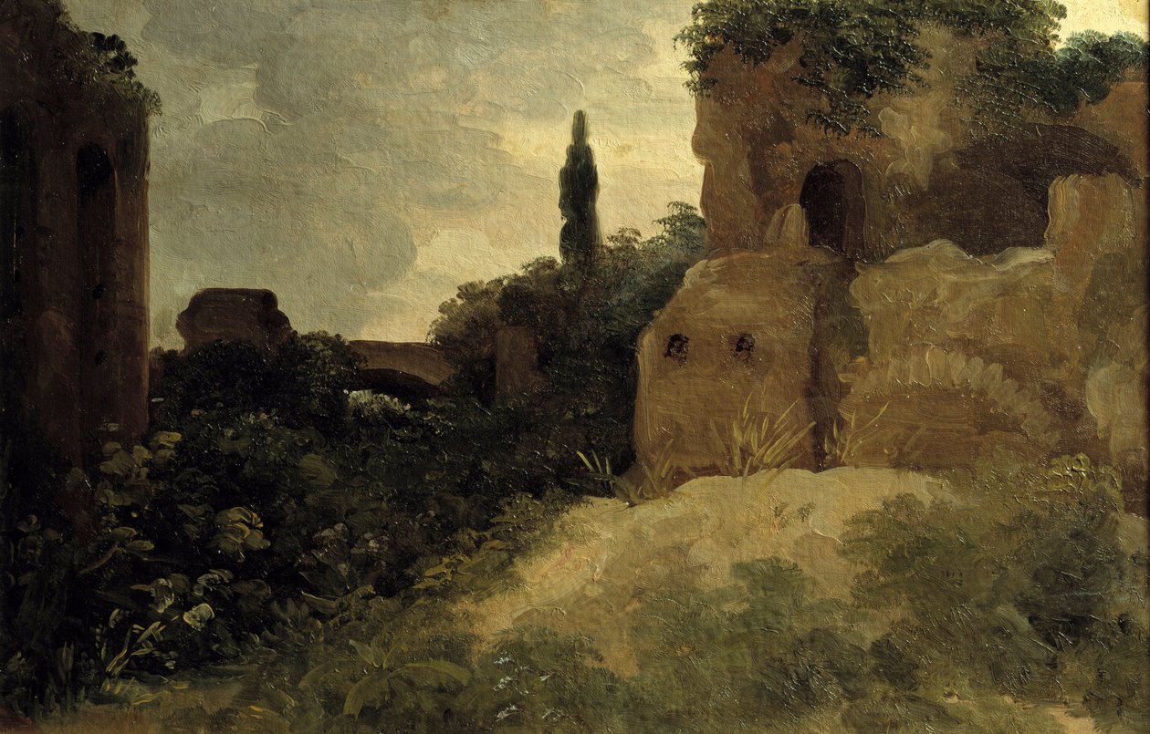 Ve Villa Farnese, římské ruiny Obraz od Pierra Valenciennese (1750-1819) 18. století Sun. 0,26x0,4m od Pierre Henri de Valenciennes