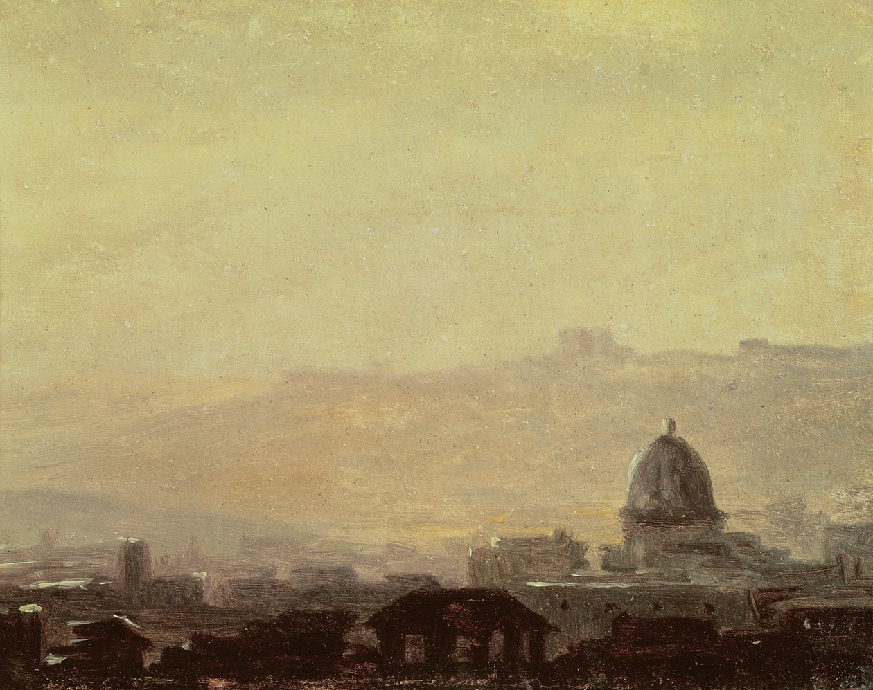 Domy ovládané dómem, Řím (olej na papíře připevněné na kartě) od Pierre Henri de Valenciennes