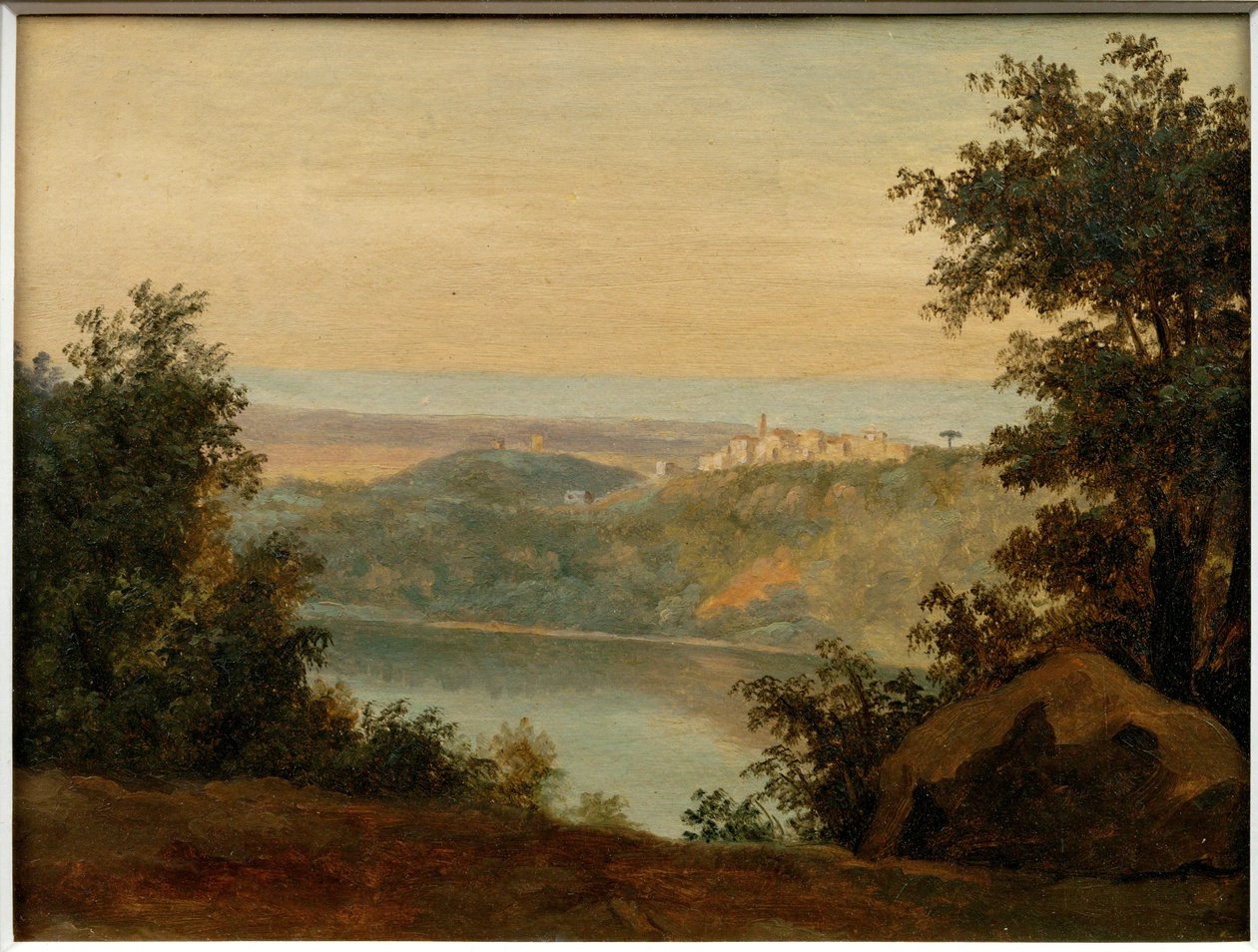 Jezero Nemi; v dálce město Genzano ... od Pierre Henri de Valenciennes