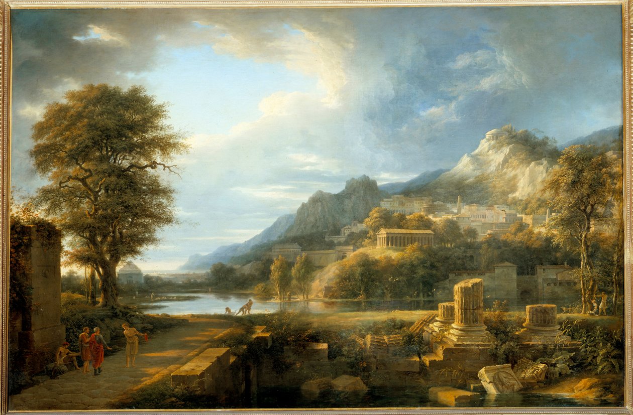 Starobylé město Agrigento na Sicílii Malba Pierra de Valenciennese (1750-1819) 19. století Sun. 1,1x1,64 m . od Pierre Henri de Valenciennes