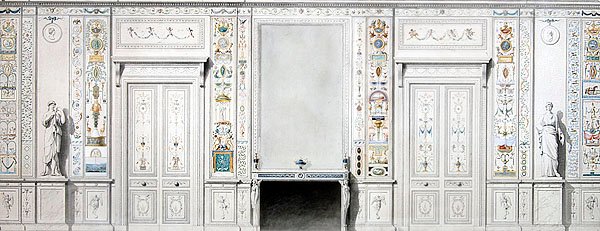 Design pro salon (křída, inkoust, akvarel a tělová barva na papíře) od Pierre II Rousseau
