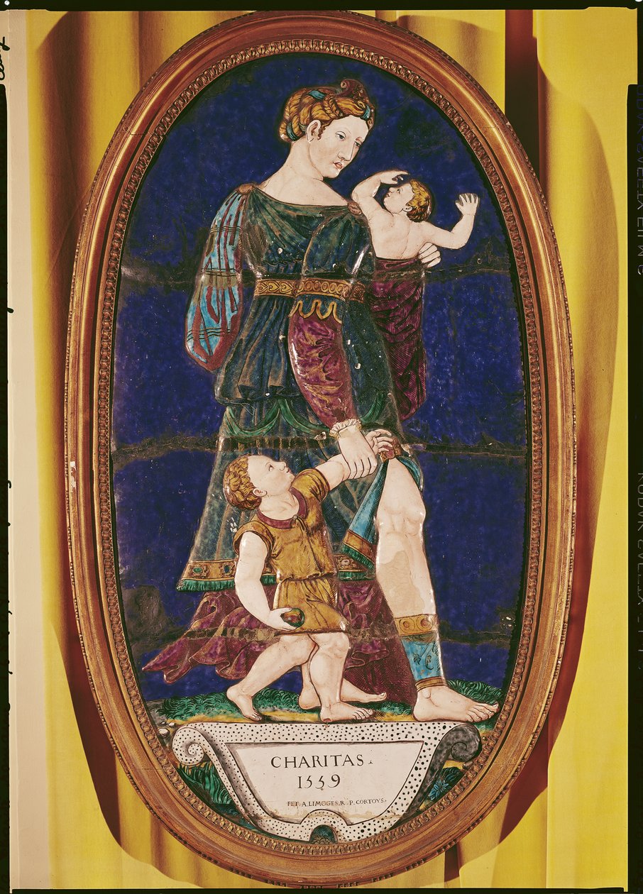 Plaketa zobrazující Charitu, Limousin, 1559 (malovaný smalt) od Pierre I Courteys