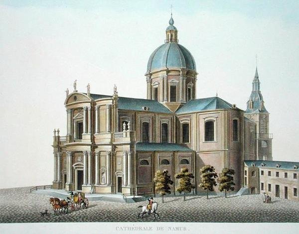 Katedrála v Namuru, z „Výběr z nejvýznačnějších památek, budov a domů Nizozemského království“ od Pierra Jacquese Goetghebuera, vydané 1827 (akvatinta) od Pierre Jacques Goetghebuer