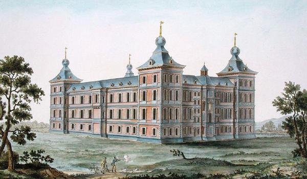 Zámek v Ronse, Belgie, z „Výběr z nejvýznačnějších památek, budov a domů Nizozemského království“ od Pierra Jacquese Goetghebuera, vydané 1827 (akvatinta) (viz také 189234) od Pierre Jacques Goetghebuer