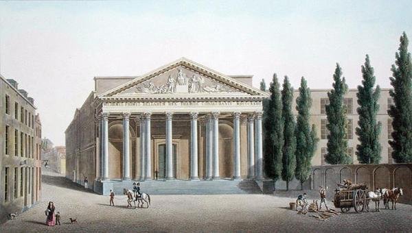 Justiční palác, Brusel, z „Výběr z nejvýznačnějších památek, budov a domů Nizozemského království“ od Pierra Jacquese Goetghebuera, vydané 1827 (akvatinta) od Pierre Jacques Goetghebuer